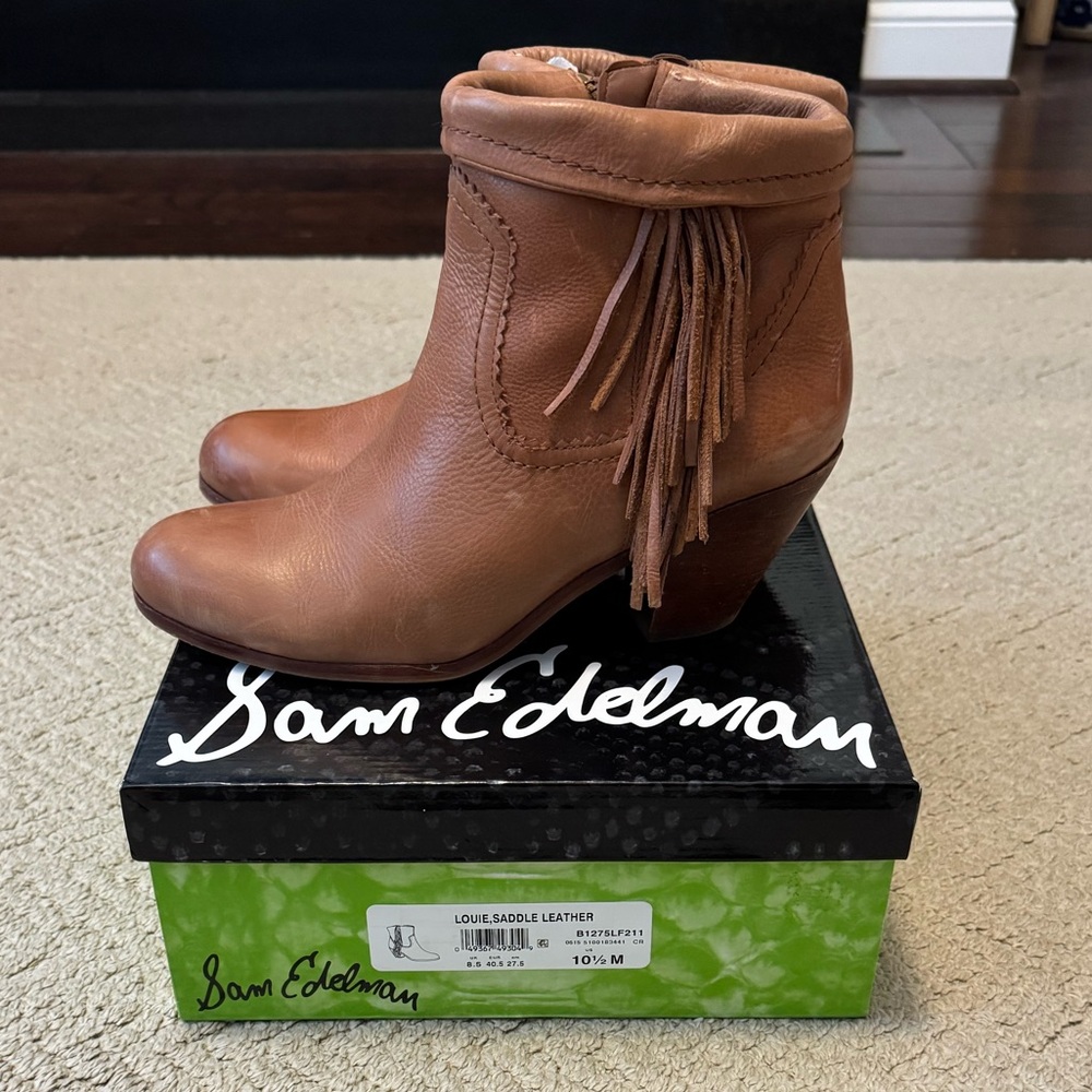Sam Edelman Louie Saddle Leather Ankle Boots, Fringe, 10.5, Hardly Worn, Brown